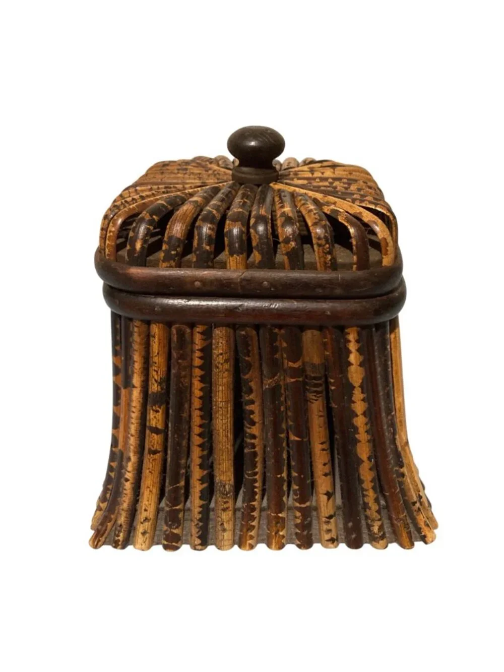 Vintage Brown Bamboo Rattan Storage Box Bohemian Decor